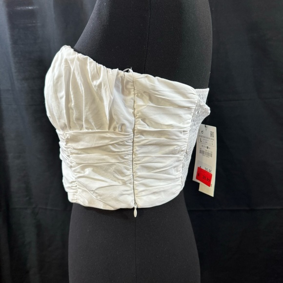 NWT ZARA Women’s Ruched White Tube Top Sz L - Picture 3 of 11